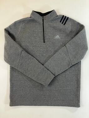 Adidas Golf Men's L Gray Poly Fleece 1/4 Zip Pullover 3 Stripe ADVF19R751